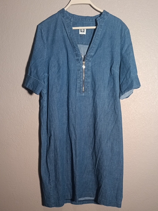 Anne Klein Tops - Anne Klein Women's Blue Denim Short-Sleeve Zip Dress